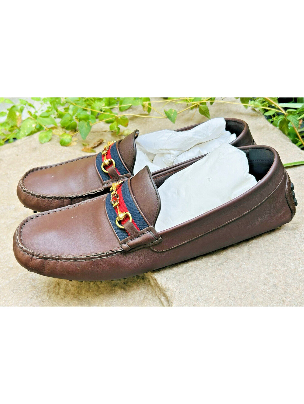 Authentic Gucci Horsebit Loafer Calf Leather Blue Red Web Men's Gucci 12/US 12.5